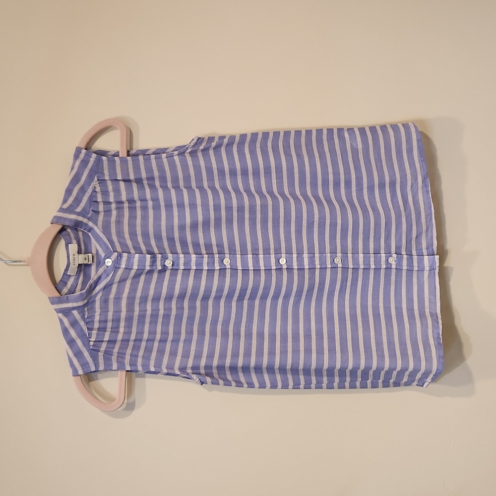 J. Crew Blue and White Striped Sleeveless Button Up Blouse